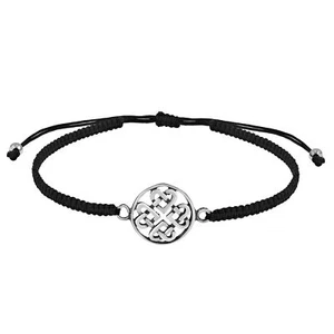Brazalete ajustable negro con nudo celta corazón cuaternario plata esterlina - Imagen 1 de 5