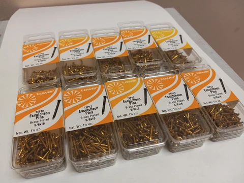 (10 Pack Lot) 5/8" x 16-gauge Brass Plated Escutcheon Pins / Nails 1-1/2oz. Pack Cover