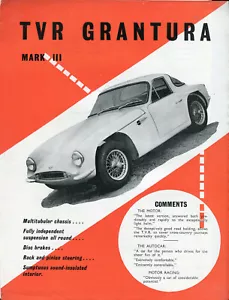 TVR Grantura Mark III c.1962 Reino Unido mercado ventas folleto/folleto - Imagen 1 de 1