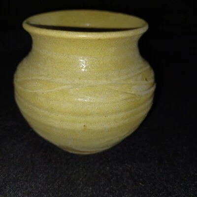Art Pottery vase signed by "Sherk" Handmade Yellow/Gold glaze Small - Image 1 of 3