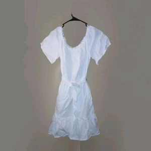 GAP Prairie Smock Dress Women's Medium Optic White Maxi Ruffle Trim Linen Blend - Picture 1 of 20