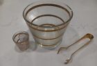  Culver 22K Triple Gold Bands Icicle Pattern Ice bucket, shot glass & tongs 22k 