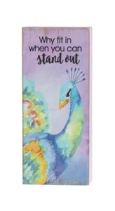 Ganz Wood Block Talk Peacock "Why Fit In When You Can Stand Out" - Picture 1 of 5