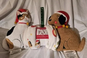 2 Wondershop Santa Hund & Katze Kissen & 50 x 60" Weihnachten Urlaub Überwurf Decke - Bild 1 von 8