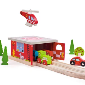 Cobertizo de estación de fuego Bigjigs Rail, juego de accesorios de tren de madera, juego de tren para niños - Imagen 1 de 6