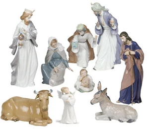 NAO BY LLADRO 9-TEILIGES GLÄNZENDES KRIPPENSET & ENGELMARKE NEU IM KARTON WEIHNACHTEN SPAREN $ KOSTENLOSER VERSAND - Bild 1 von 9