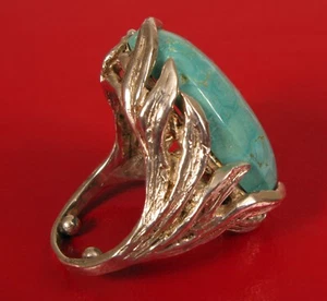 FABULOUS BIG BOLD VINTAGE STERLING SILVER TURQUOISE RING SIZE 4 WITH SIZER BEADS - Picture 1 of 3