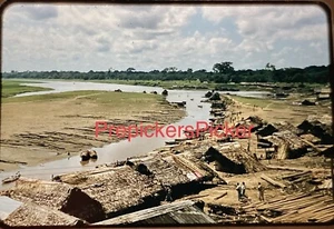 Original Vintage Photo Slide Iquitos Peru Peruvians 1950s Red Border Native Huts - Picture 1 of 1