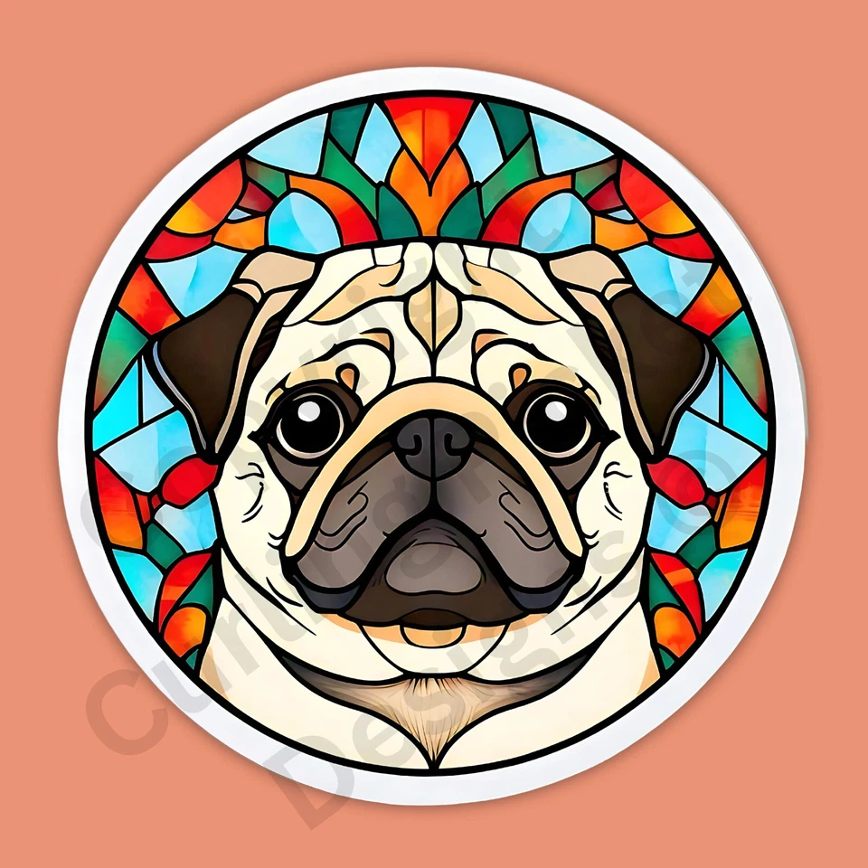 Stained Glass Style Pug Breed Dog Breed Mosaic 3" Vinyl Sticker - Image 1 of 1