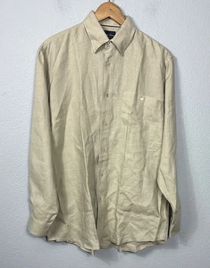 Indigo Palms Denim Company Men's Medium 100% Linen Button-Down Shirt Tan Beige - Picture 1 of 7