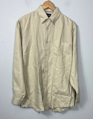 Indigo Palms Denim Company Men's Medium 100% Linen Button-Down Shirt Tan Beige - Image 1 of 4