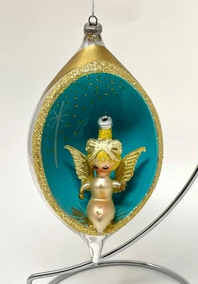 Vtg De Carlini Italian Blown Glass Christmas Ornament Angel Pixie Fairy Diorama - Image 1 of 4