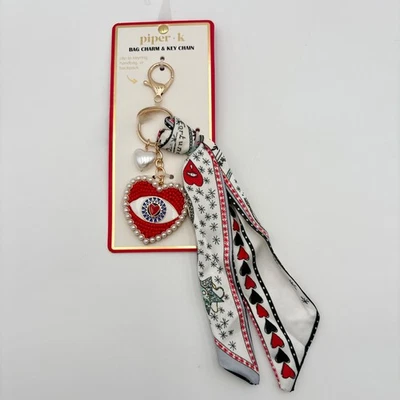 Piper K Bolso Dije Llavero Rojo Mal de Ojo Corazón Perla Bufanda Foto 1 de 3