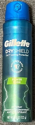 Antitranspirante en aerosol seco Gillette Dry Shield Power Rush marca anti-blanca 4,3 OZ Foto 1 de 2