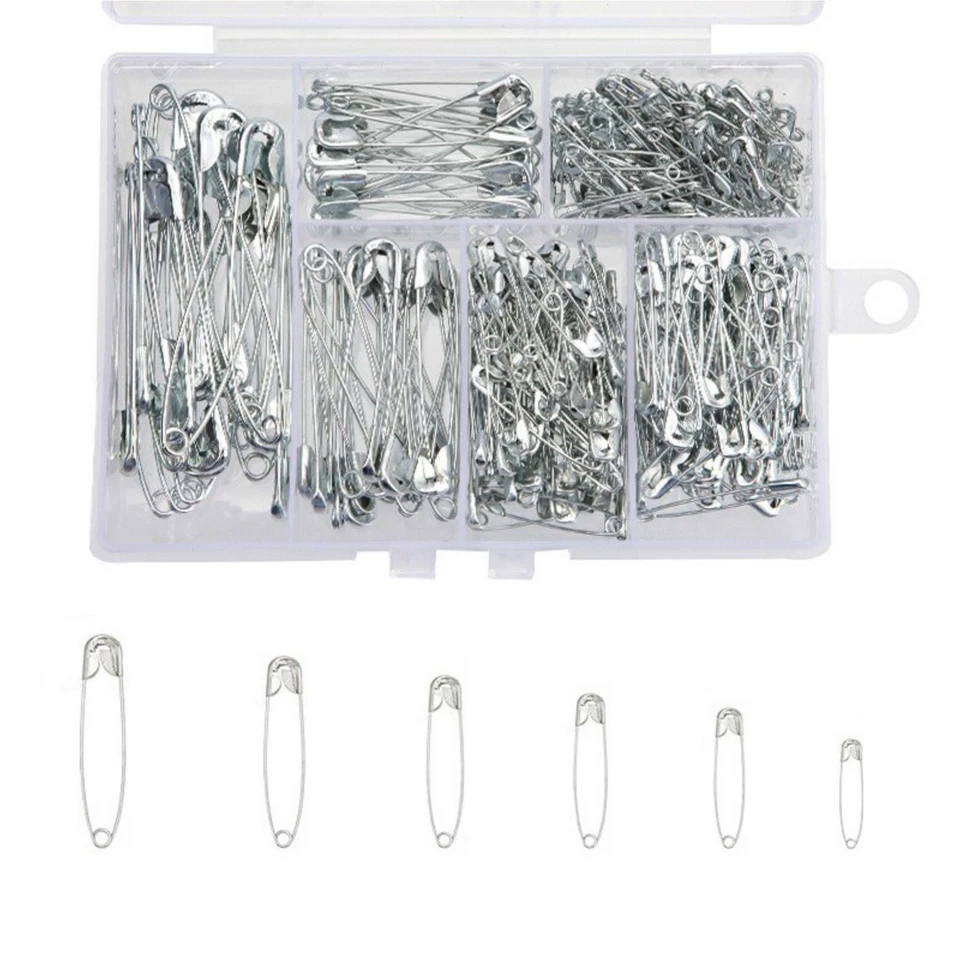 Lotes de pasadores de seguridad de acero surtidos de 6 tamaños resistentes niquelados para ropa Foto 1 de 4