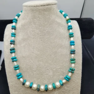 Collar Vintage Turquesa Cuentas, Perla Foux 14" - Imagen 1 de 12