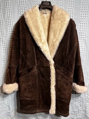 Abrigo chaqueta de cuero gamuza vintage J Percy Marvin Richards cuello de piel para mujer talla S Foto 1 de 4