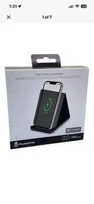 Nova almofada/suporte de carregamento sem fio PhunkeeTree couro dobrável preto para iPhone - Imagem 1 de 2