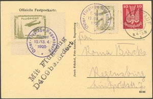 HALBAMTLICHE FLUGMARKEN 1925, Regensburger Osterflugtage mit 10 Pf. Ho - Bild 1 von 2