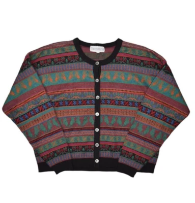 Suéter vintage French Connection para mujer M cárdigan de lana a rayas Fair Isle Foto 1 de 4