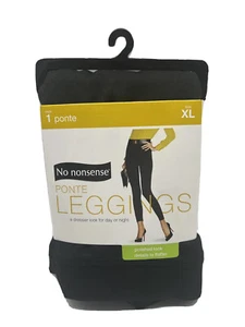 New No Nonsense Black Ponte Polish Look Leggings Pintuck Detail Black Size XL - Picture 1 of 9