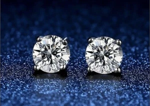 4 Ct Round Cut Lab Created VVS1/D Stud Earrings 14K White Gold Push Back 8mm - Picture 1 of 12