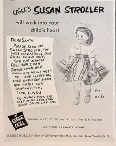 1954 EEGEE DOLL Susan Kinderwagen She Walks Vintage Print Ad Goldberger Doll Co. - Bild 1 von 2