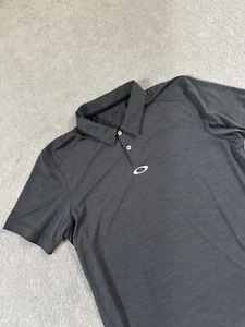 Oakley Tailored Fit Dark Gray Golf Polo Shirt Mens L Wicking Sleeve Spellout - Picture 1 of 10