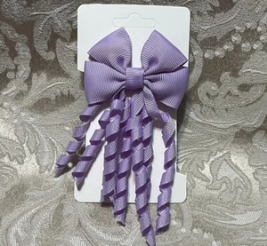 Purple Bow Curly Ribbon Grosgrain Adorable Hair Bow Clip Girl Hair Barrette Set - Picture 1 of 4