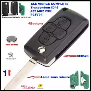 LEERSCHLÜSSEL CE0523 SCHALTUNG PEUGEOT 807/1007 4 TASTEN FSK 433MHZ SS NUT - Bild 1 von 4