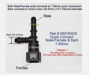 7.89mm 5/16 Bundy Tee Fuel Line Quick Connect Release 1/4 Hose Barb Male Female - Picture 1 of 2