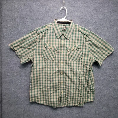 Cavi Short Sleeve Button Up Mens Shirt 3XL Green Brown Check  Big & Tall - Image 1 of 4