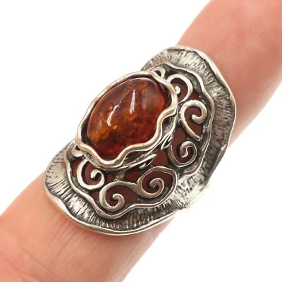 Or Paz Israel Sterling Silver and Amber Organic open-Work Large Ring Size 8 - Image 1 of 4