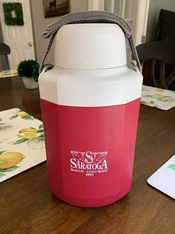 New Vintage Saratoga Race Course Track Cooler Jug Coleman 1995 Giveaway Horse Cover