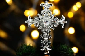 13.4" Mercury Silver Looking Filigree Snowflake Holiday Tree Topper - Picture 1 of 3
