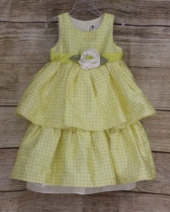 Cherokee Girls Size 4T Check Ruffle Tiered Sleeveless Dress Yellow White - Picture 1 of 8
