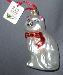 RAZ Imports White CAT Glass Christmas Ornament NWT - Picture 1 of 6