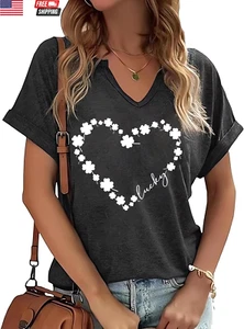 St Patricks Day V Neck Shirts for Women Lucky Irish Shamrock Clover Graphic Shir - Picture 1 of 1
