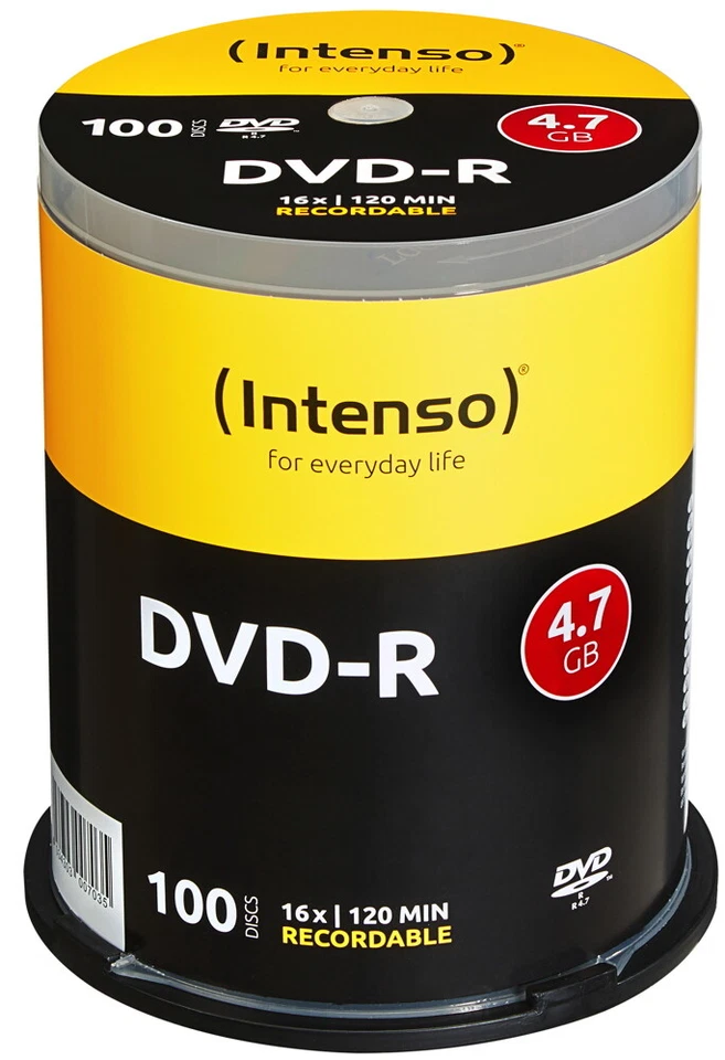 100 Intenso Rohlinge DVD-R 4,7GB 16x Spindel - Bild 1 von 1