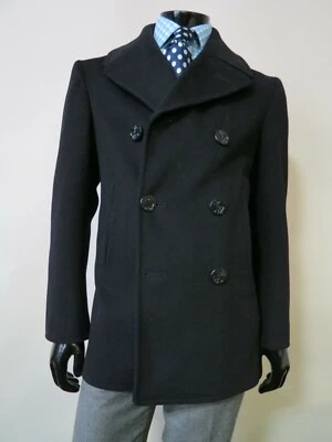 Abrigo azul marino emitido 1977 Kersey seis botones pesado 100 % lana guisante talla 36 R Foto 1 de 4
