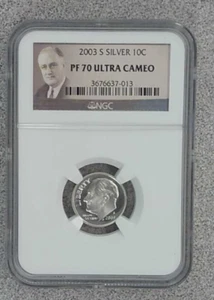 2003-S Proof Roosevelt 90% Silver Dime NGC PF70 Ultra Cameo (013) - Picture 1 of 2