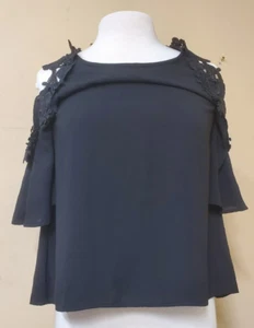 Camicia Francesca's Small nera ricamata a spalla tagliata Made in Mexico - Foto 1 di 9