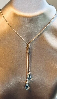 Collar LARIAT Gota Topacio Azul Oro Blanco 14k 6,91 Gramos Foto 1 de 4