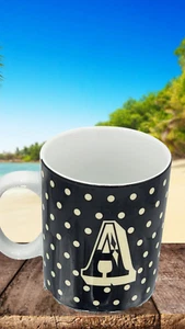 Stylish Black Polka Dot Mug with 'A' Monogram - Dishwasher & Microwave Safe 20oz - Picture 1 of 9