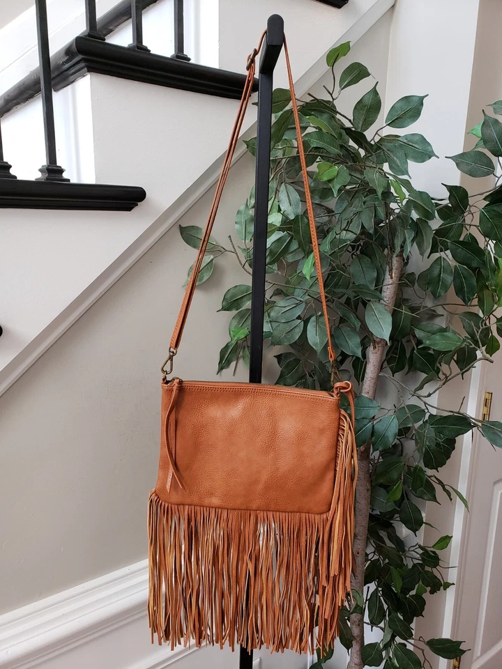 Bandolera Carlos Santana Mujer Marrón Poliuretano Forrado Flecos Correa para el Hombro Foto 1 de 4