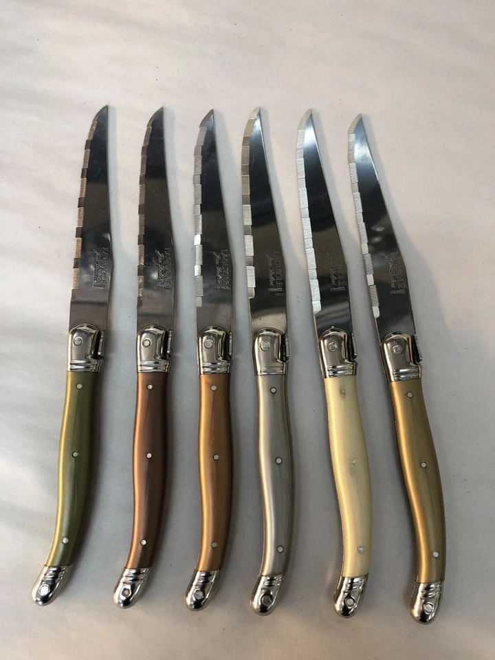 Set 6 French Laguiole Steak Knives Multicolor by Dubost Certificat Authenticity
