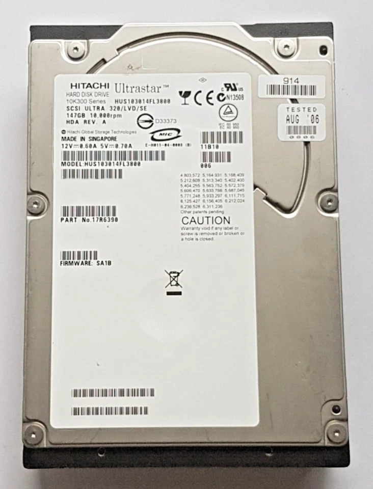 147 GB Hitachi Ultrastar 10K300 HUS103014FL3800 10K SCSI U320/LVD/SE 80Pin 3.5" - Image 1 of 1