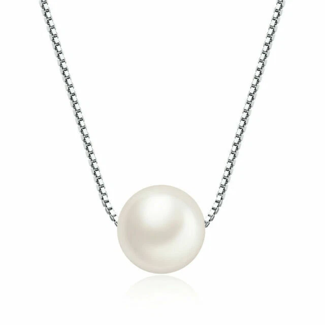 Sterling Silver Cultured Freshwater 8mm AAA White Single Pearl Pendant Necklace