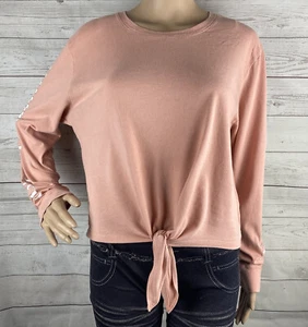 Hollister Tie Front Shirt Small Pink White Checkered Sleeves Casual California  - Picture 1 of 12