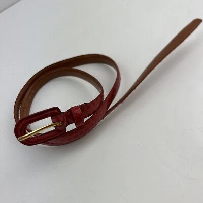 Vintage Womens Red Lizard Skin Skinny Belt Gold Buckle SZ 28 Some Scuffs & Mark - Image 1 of 4